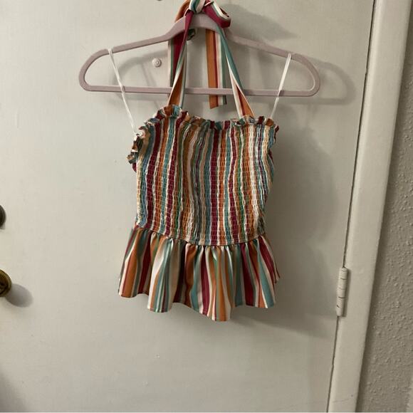 SHEIN Multi-Color Striped Halter Top M Dopamine Balletcore Boho Coquette Girl - Picture 3 of 8